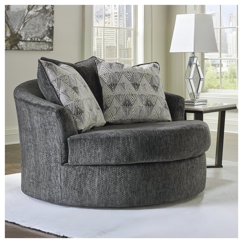 Signature Design by Ashley Biddeford Gray Oversized Swivel Accent Chair - 56"W x 55"D x 39"H - 56"W x 55"D x 39"H - Grey