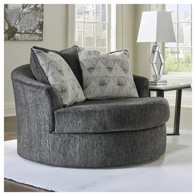 Signature Design by Ashley Biddeford Gray Oversized Swivel Accent Chair - 56"W x 55"D x 39"H
