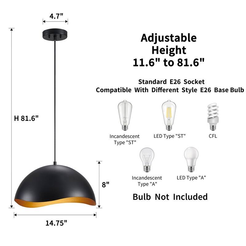 KAWOTI Modern Pendant Light with Metal Shade(Max H81.6")