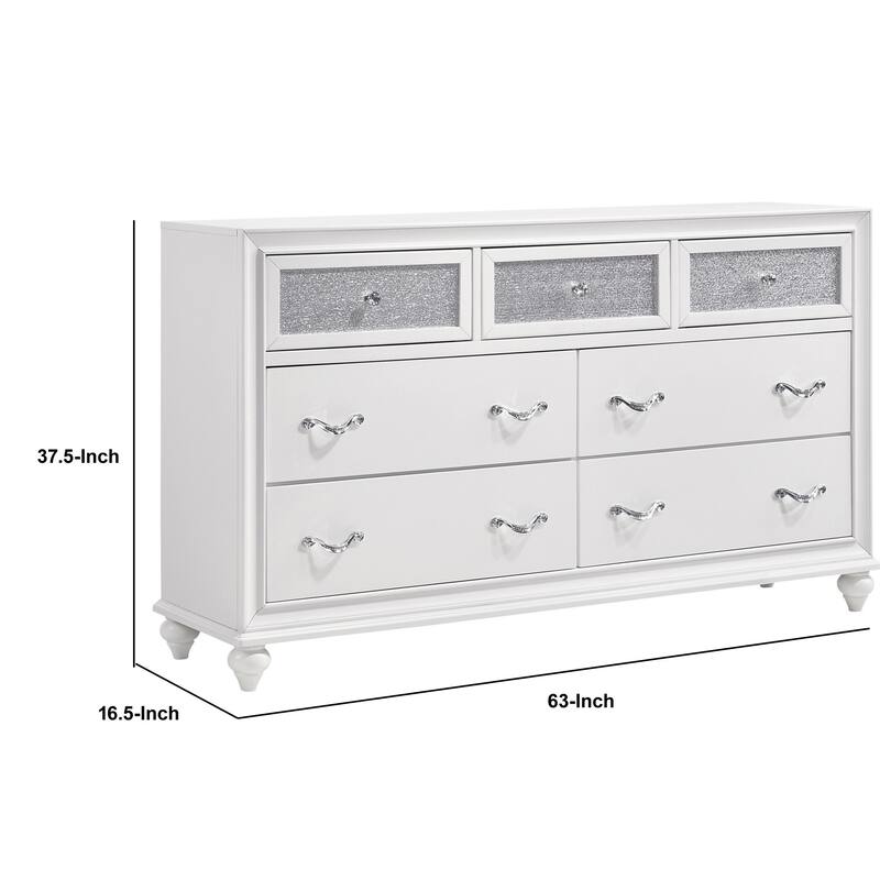 Dresser with 7 Drawers and Glitter Acrylic Front, White
