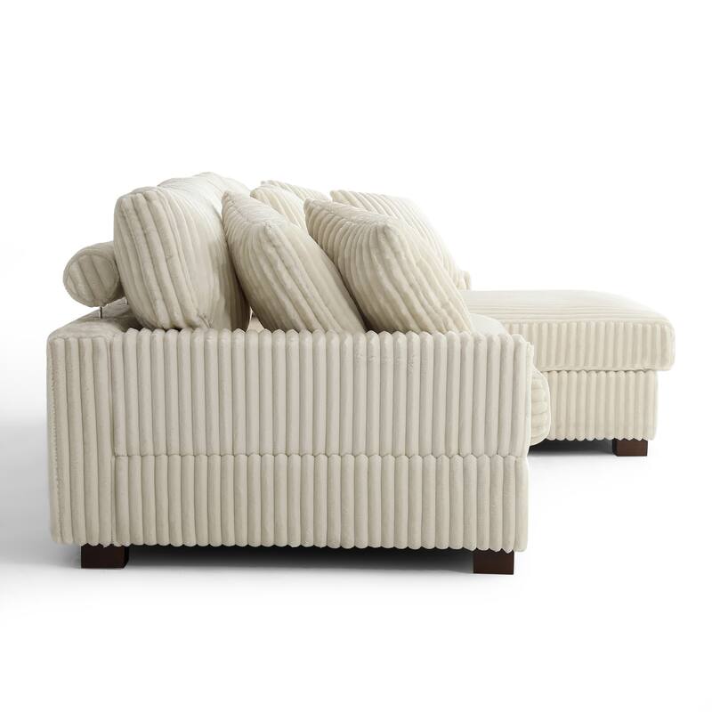 118.3" W Plush Corduroy Square Arm Upholstered Sectional Modular Sofa