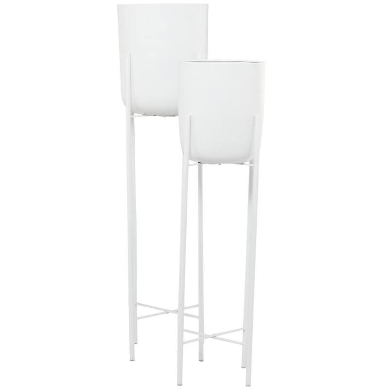 Metal Indoor Outdoor Planter with Removable Stand - Set of 2 Black or White - CosmoLiving by Cosmopolitan