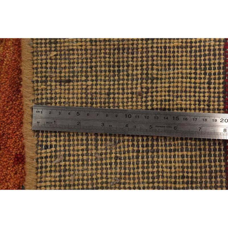 Hand Knotted Oriental 100% Wool Carpet Modern Stripe Oranges & Rust Gabbeh Area Rug - 9' 11'' X 6' 2''