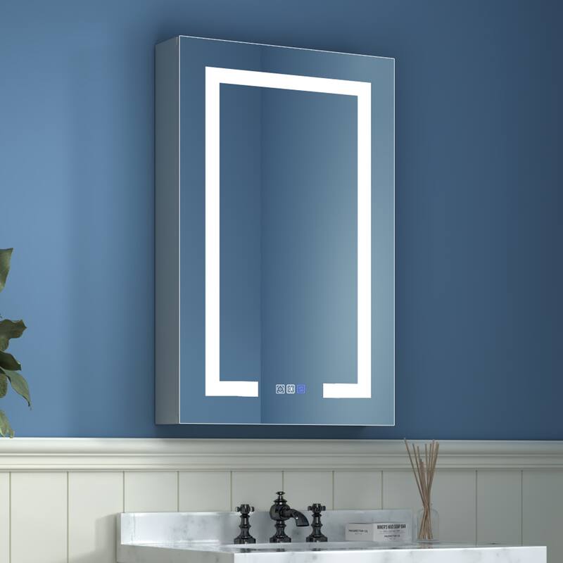 ExBrite 3 Touch Switch LED Lighted Bathroom Medicine Cabinet with Mirror, Recessed or Surface Mount, Defog, Stepless Dimming - 20" x 32" - Right-hinged