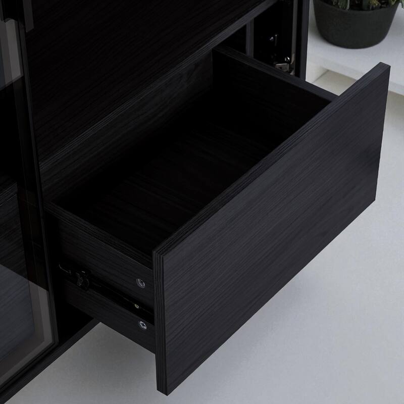 51.2" Modern Display Cabinet with Glass Doors, LED Lighting, Adjustable Shelves and 2 Storage Drawers