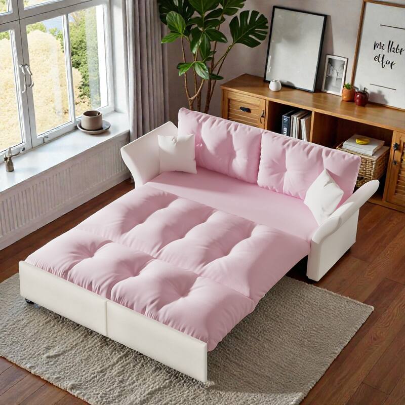 74.8 Inch Queen Pull Out Sofa Bed, 3 in 1 Convertible Velvet Sleeper Loveseat with Tufted Cushions