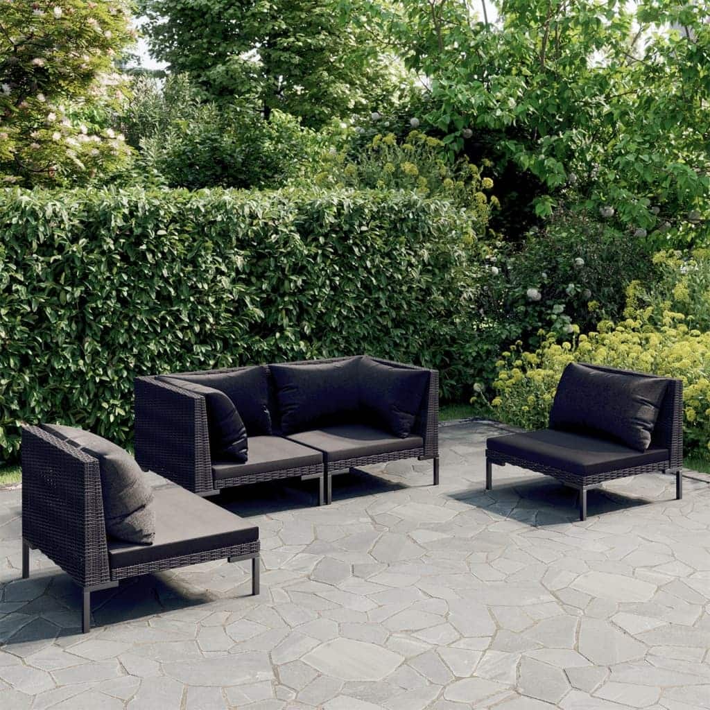 vidaXL Patio Lounge Set Outdoor Sectional Sofa Set Table Poly Rattan Dark Grey - 27.6" x 27.6" x 24"