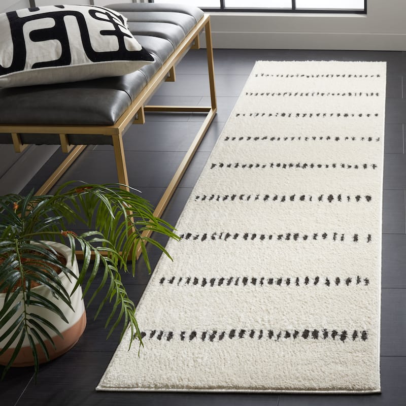 SAFAVIEH Melody Medea Scandinavian Stripe Rug - 2'2" x 8' Runner - Ivory/Black