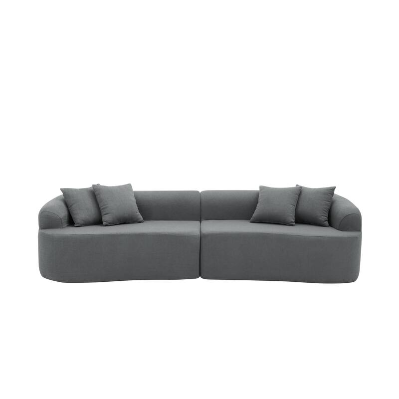 Curved Modular Sectional Sofa, Compressed 4-Seater Foam Couch, Comfy Wool Fabric Upholstered Sofa for Living Room, Bedroom