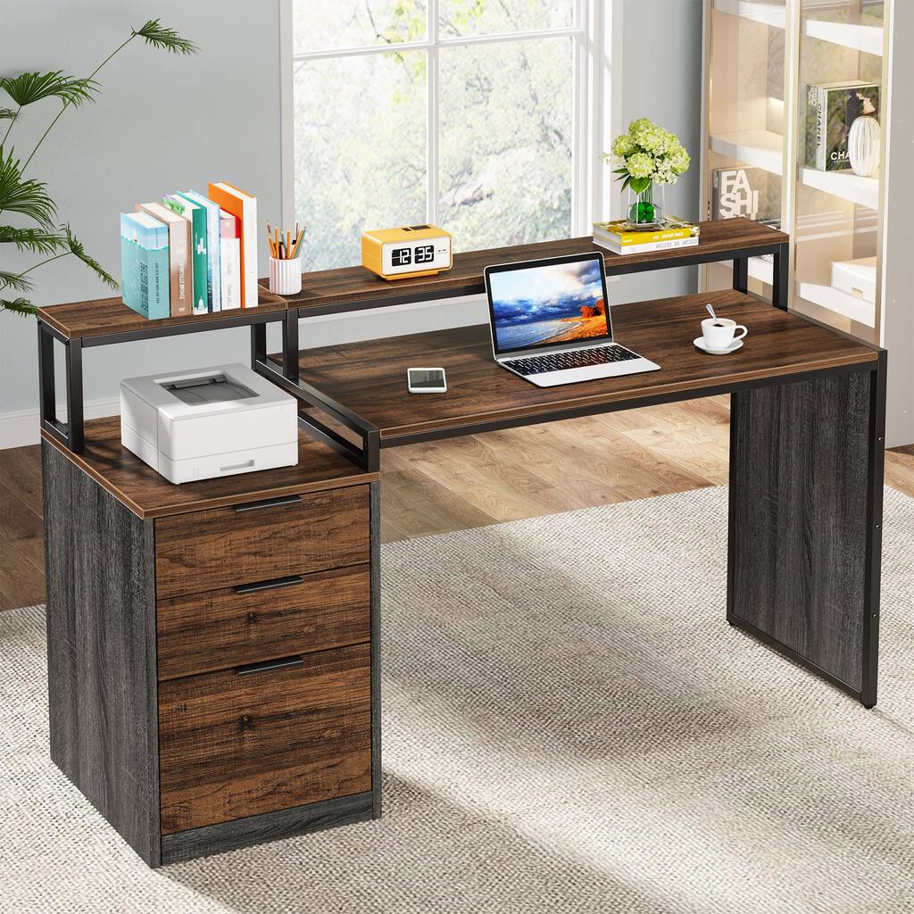 55-Inch Computer Desk with 3 Drawers, Office Desk with Printer Stand and Monitor Stand