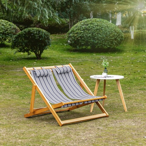 Outsunny 2-Person Double Patio Chaise Lounge Chair, Reclining Lounger, Folding Beach Chair with Adjustable Backrest for Deck