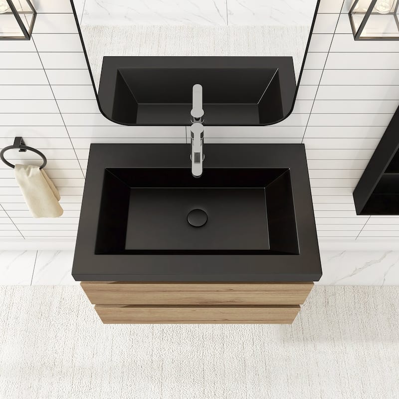 MDF Wall-Mounted Bathroom Vanity Set in Oak with Integrated Culture Marble Sink
