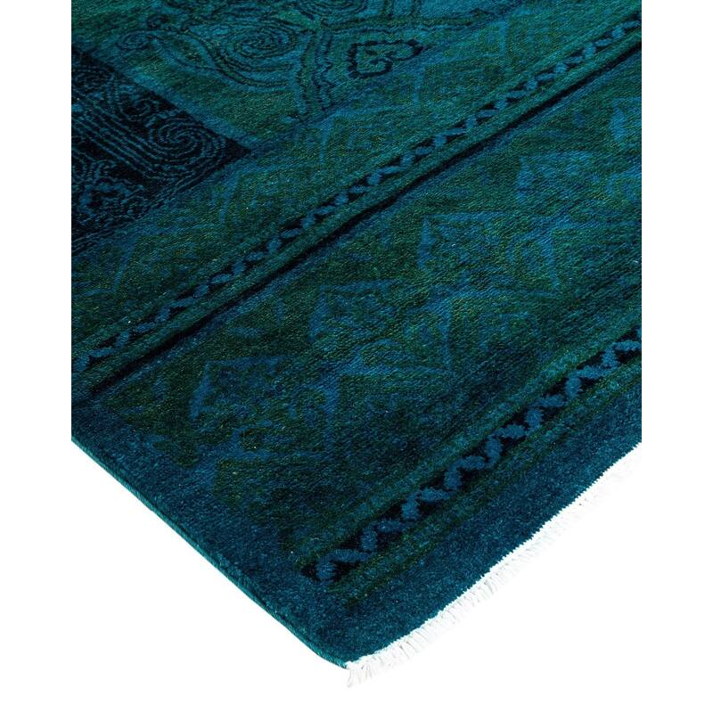 Overton Hand Knotted Wool Vintage Inspired Modern Contemporary Overdyed Blue Area Rug - 8' 0" x 10' 3"