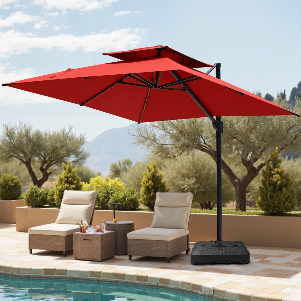 Pellebant Outdoor 10x10 FT Square Cantilever Patio Umbrella 360 Degree Rotation with HDPE Base
