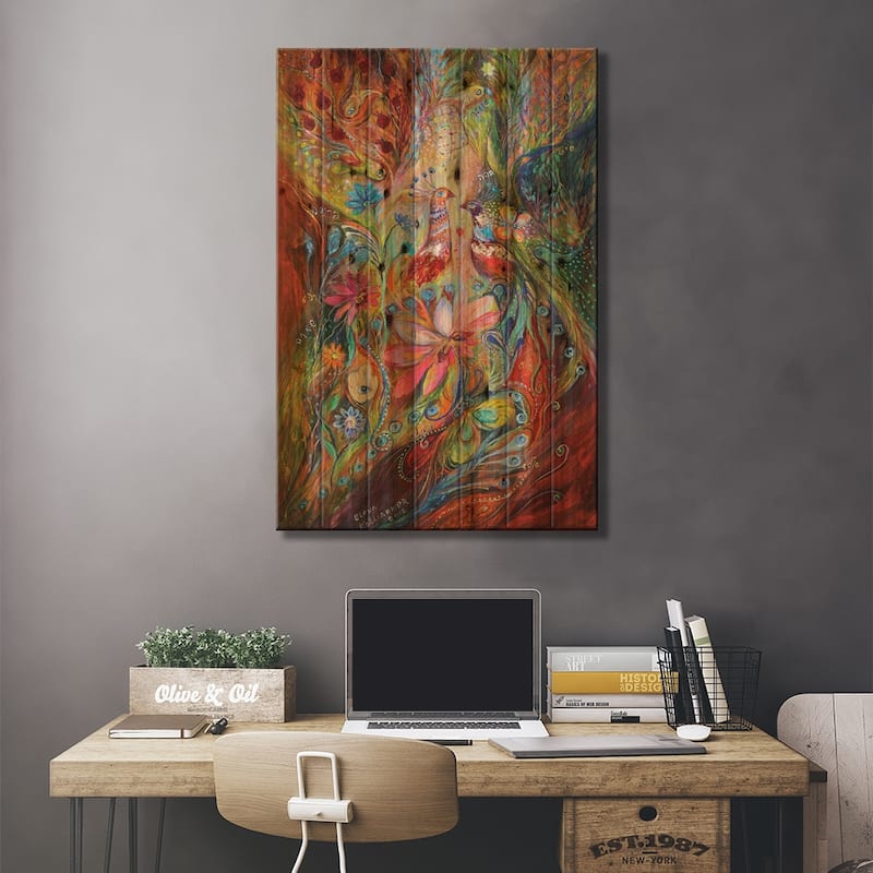 Supremacy Of Red Print On Wood by Elena Kotliarker - Multi-Color