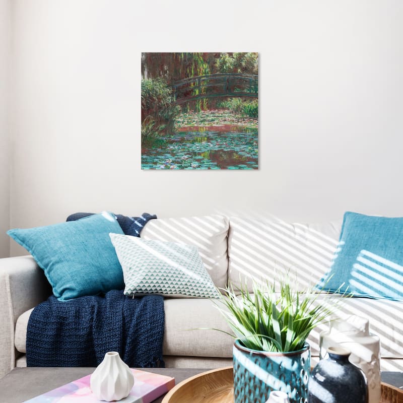 Wynwood Studio Prints Floral and Botanical Monet - Water Lily Pond Green and Turquoise Traditional Wall Art Canvas Print - 20 x 20