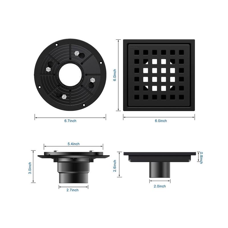 6" Square Shower Floor Drain