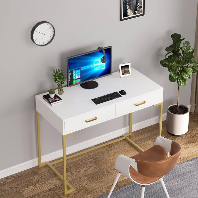 2-Drawer Computer Desk, Rectangular Writing Desk, Home Office Study Table Small Space Workstation Dressing Table for Bedroom