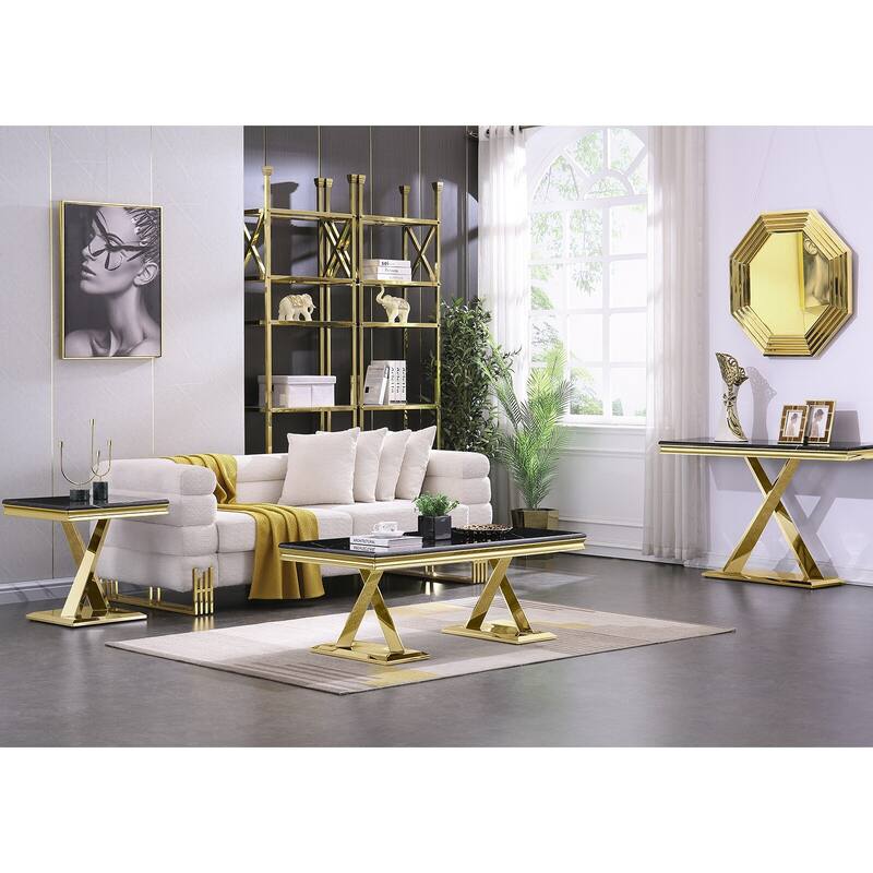 Modern End Table, 21.7 inch Living Room Side Table with Stainless Steel X-Base for Bedroom, Sofa Couch, Office