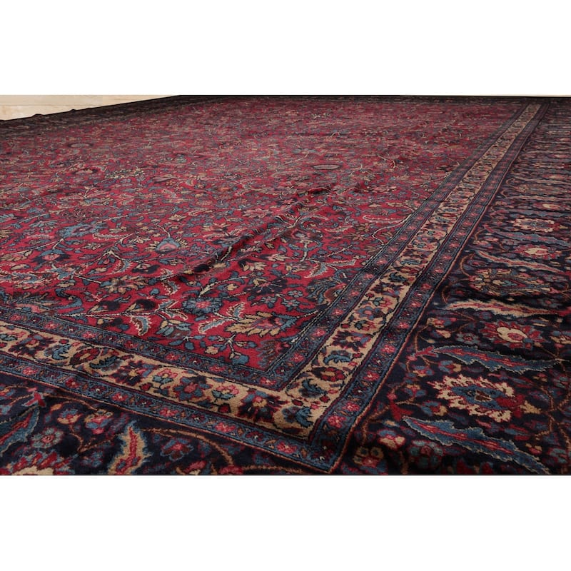 Hand Knotted Mashad Burgundy 100% Wool Traditional Oriental Area Rug - 12' 4'' x 16' 7''