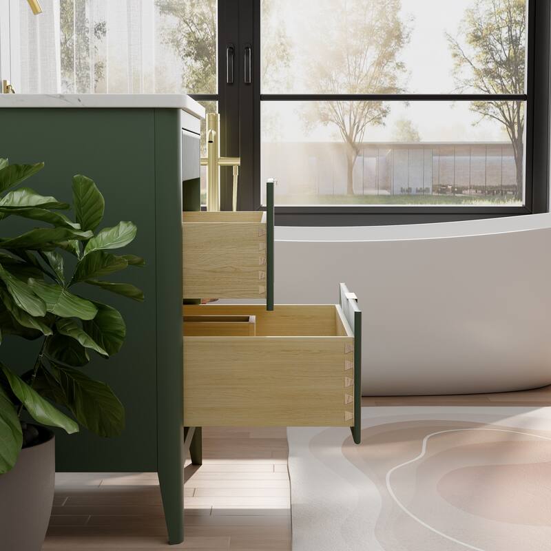 Modland 30" Freestanding Bathroom Vanity with Carrara Marble Top - Soft-Close Drawers,Green / Grey - 30 inch