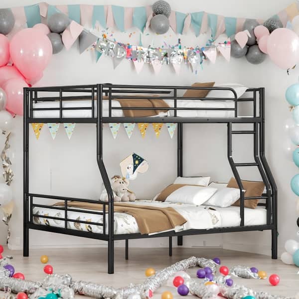 slide 2 of 11, 2 In 1 Modern Full XL Over Queen Metal Bunk Bed With Sturdy Frame,Save Space or Split Into 2 Beds Black