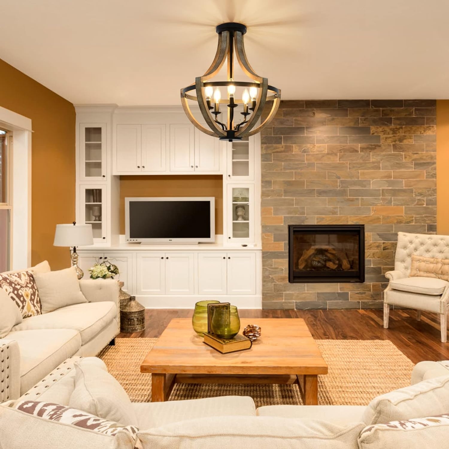 5 Light Solid Wood 9 Farmhouse Chandelier Light Fixtures