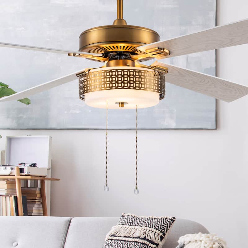 Dinah River of Goods Brass and Glass 52-Inch Ceiling Fan with Light - 52" x 52" x 12.5"/17.5"