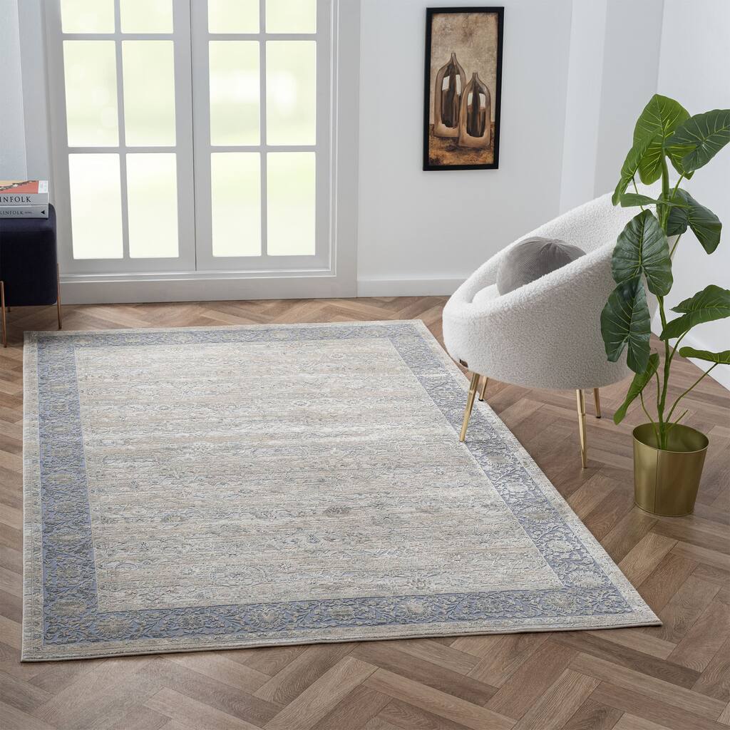 Sevita Blue/Beige Bordered Persian Area Rug