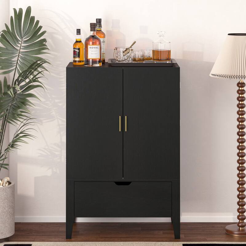 Bar Cabinet,Wine Bar Cabinet,Liquor Credenza,Sideboard with Wine Racks & Stemware Holder,Wine glass holder,Metal handle