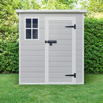 6×6 FT Waterproof Resin Outdoor Storage Shed with Floor, Window and Lockable Doors