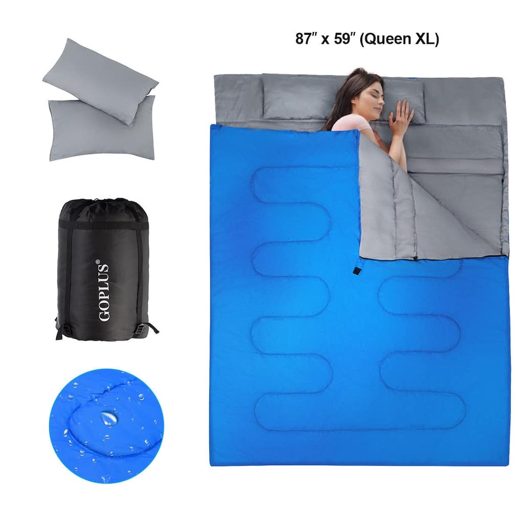 Goplus Double 2 Person Sleeping Bag Waterproof w/ 2 Pillows Camping - Queen