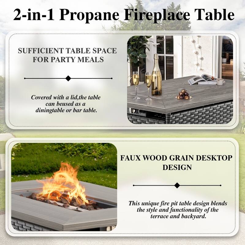 Patio Conversation Set 9 Piece with Propane Fire Pit Table