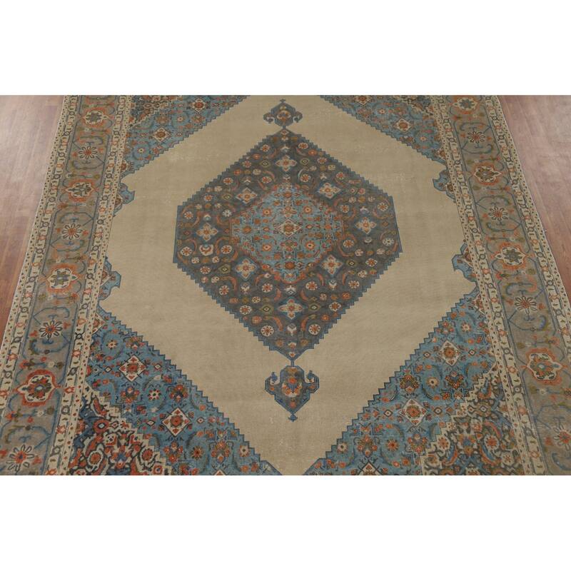 Beige Distressed Tabriz Vintage Persian Rug Handmade Wool Carpet - 9'7" x 12'11"