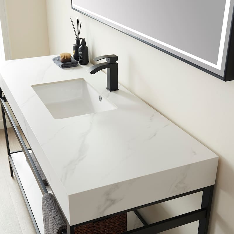 Funes 60" Single Vanity, Metal Support with Stone Top and Mirror - 60''x22''
