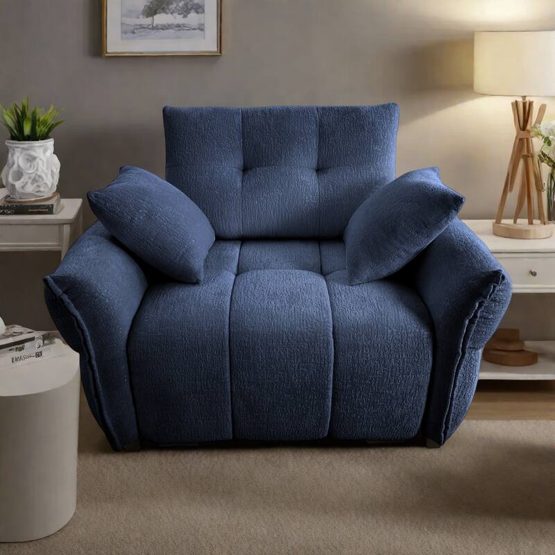 53.94" Chenille 1-Seater Sofa with High-Resilience Support Cushions and Throw Pillows - Blue