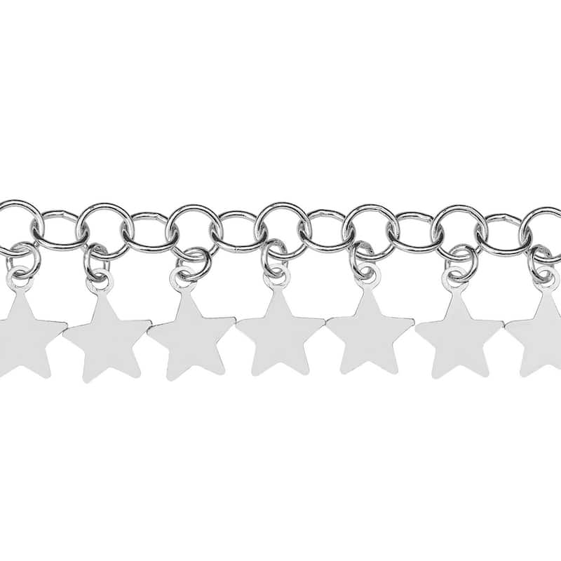 Curata 925 Sterling Silver Rhodium-plated 10" Hanging Stars Adjustable Anklet
