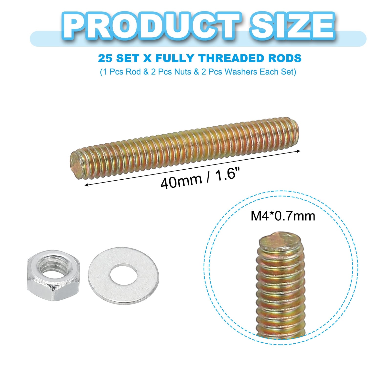 Carbon Steel Fully Threaded Rods, Threads Rod Bar Studs with Nuts and Washers for Furniture Mounting Machinery Manufacturing