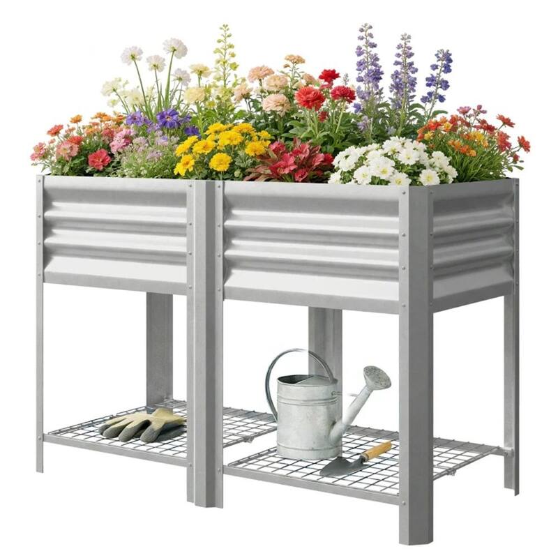 Elevated Garden Bed, Plant Rack, Elevated Flowerpot Box, Planting Box, Silver