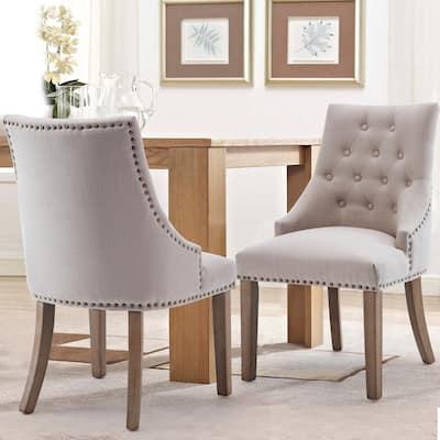 Mid-century Modern Dining chairs Button Tufted Accent Chairs with Nailhead Trim Set of 2