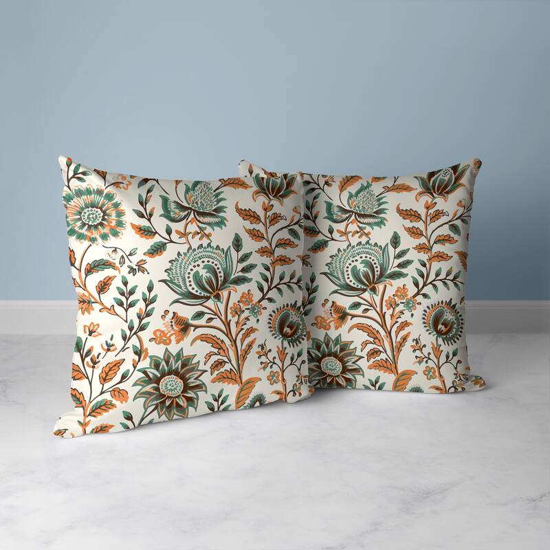 Sanganeri Block Print Faux Suede Reversible Throw Pillow Orange and Teal