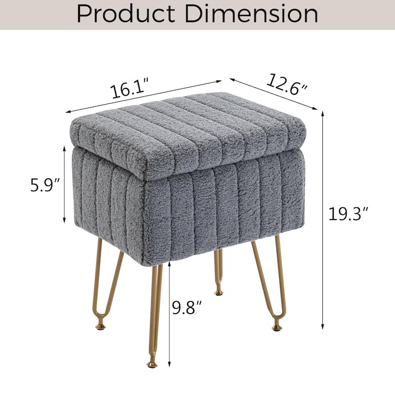 Set of 1 Lamb Wool Fabric Upholstered Storage Ottoman with Matte Golden Legs