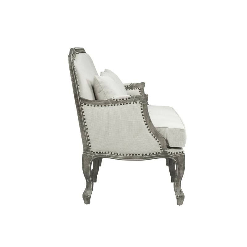 Warn 56 Inch Classic Sofa, Nailhead Trim, Box Cushion, Fabric, Cream, Brown