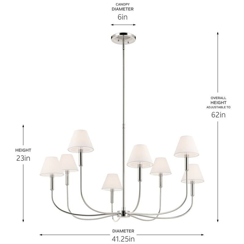 Eadie 41.25 Inch 8 Light Chandelier in Polished Nickel