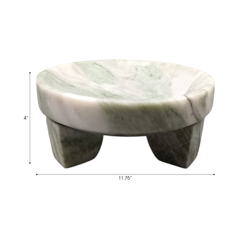 Marble Stone Bowl Fauna-Inspired Decorative Accent - 12" Green - 11.75" x 11.75" x 4"
