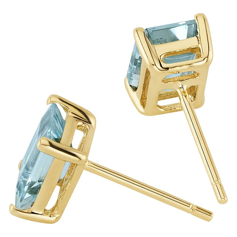 14k Yellow Gold Aquamarine Stud Earrings 1.62 ct Emerald Shape