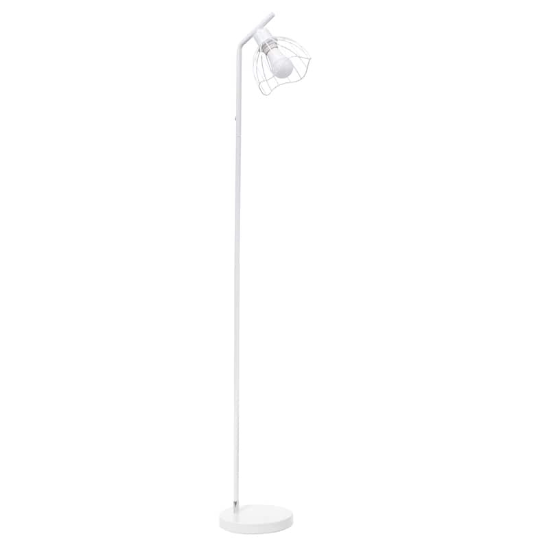 Metal Industrial Cage Floor Lamp with Curved Arm and Rotary Switch - 9.57 x 7.87 x 54.50 in. (L x W x H) - White