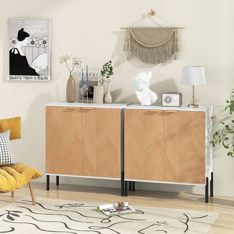Gymax 2PCS 2-Door Buffet Cabinet Sideboard Cabinet w/ Shelf Metal