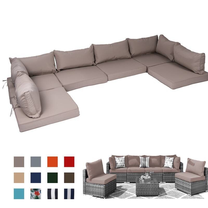 14pcs Outdoor Couch Cushions,4" Waterproof Sectional Rattan Conversation Set Cushions(Only Cushions+Covers,No Sofa) - 14PCS