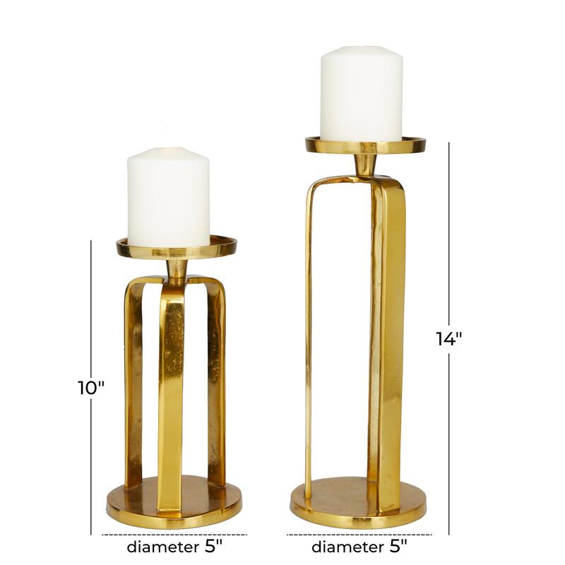 CosmoLiving by Cosmopolitan Black, Silver or Gold Aluminum Pillar Geometric Candle Holder (Set of 2) - S/2 14", 10"H